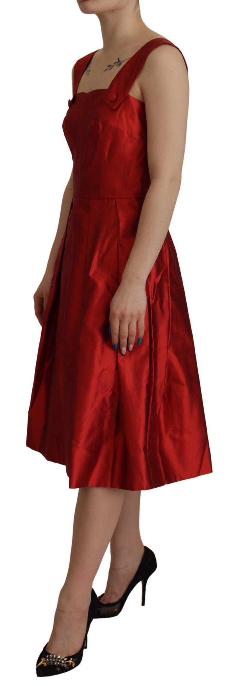 Robe midi plissée en satin de soie rouge Dolce & Gabbana
