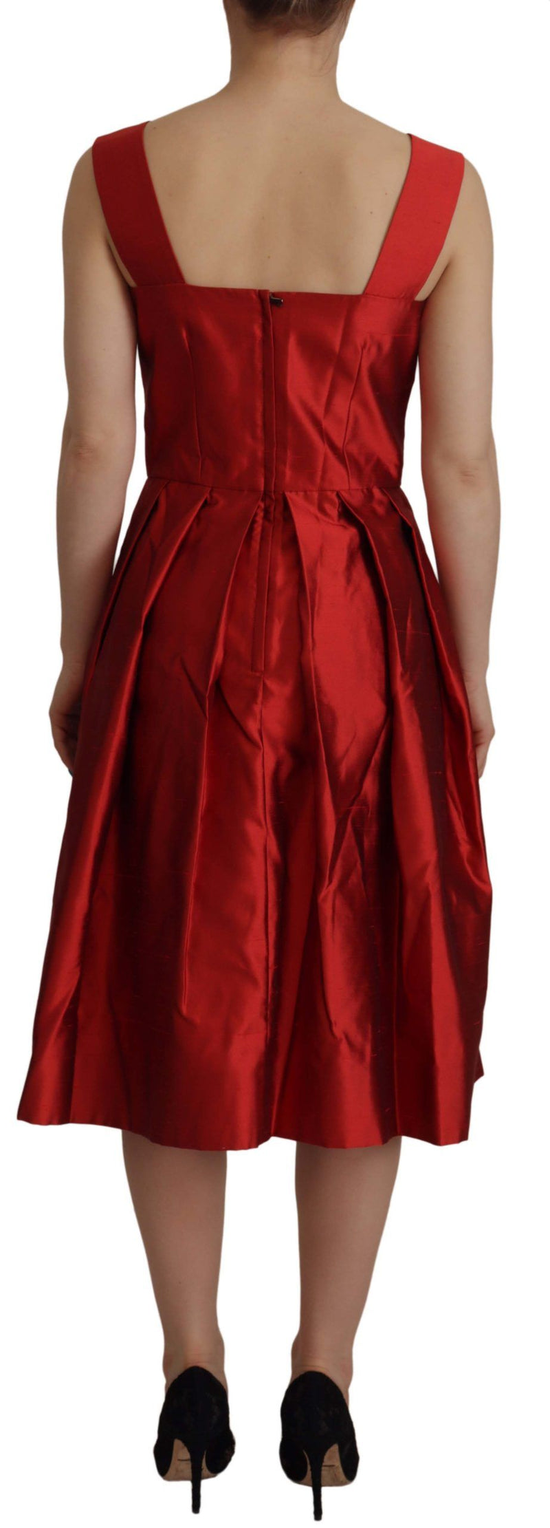 Robe midi plissée en satin de soie rouge Dolce & Gabbana