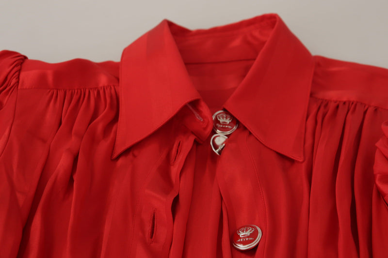 Robe Midi en Soie Rouge à Boutons et Ceinture Dolce & Gabbana