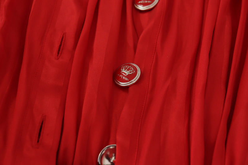 Robe Midi en Soie Rouge à Boutons et Ceinture Dolce & Gabbana