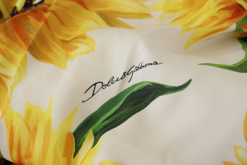 Dolce & Gabbana White Sunflower Print Sheath Midi Silk Dress