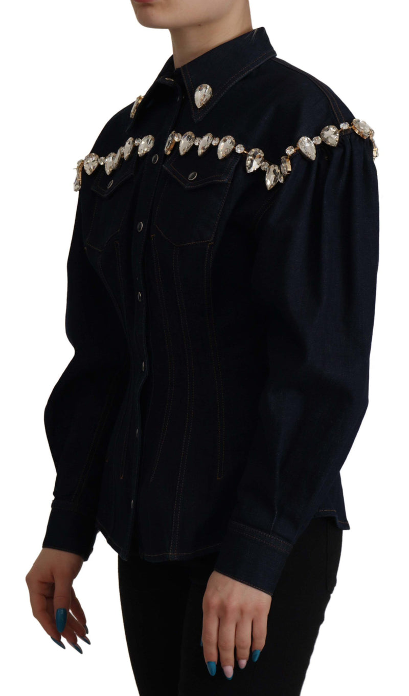 Dolce & Gabbana Blue Denim Crystal Embellished Jacket