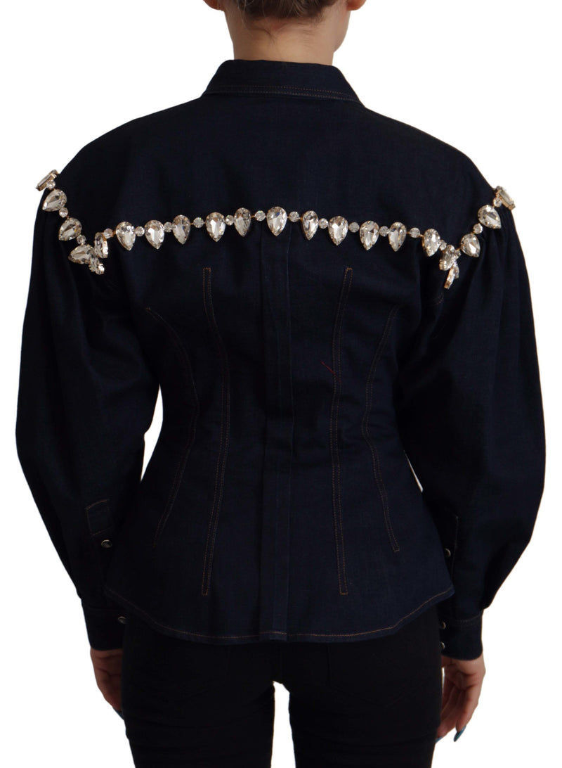 Dolce & Gabbana Blue Denim Crystal Embellished Jacket