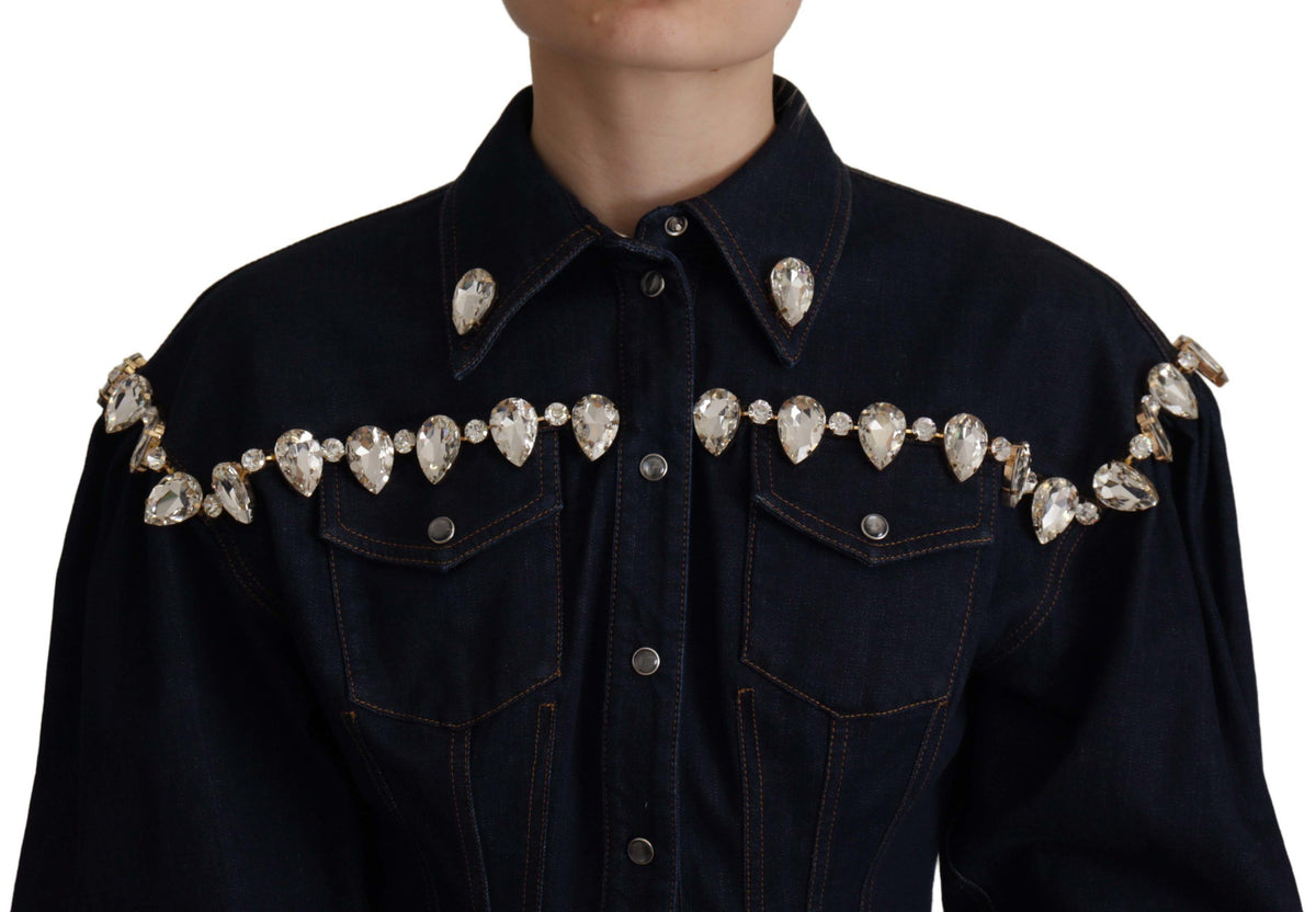Dolce & Gabbana Blue Denim Crystal Embellished Jacket