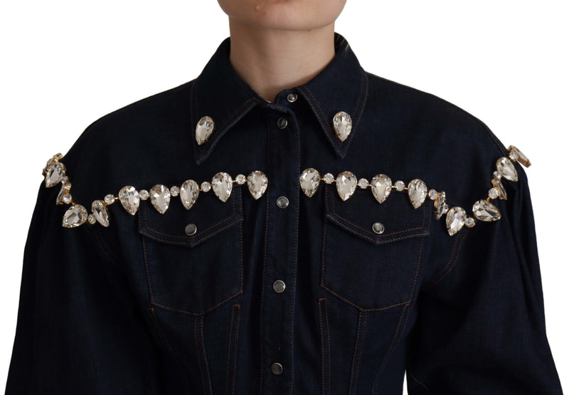 Dolce & Gabbana Blue Denim Crystal Embellished Jacket