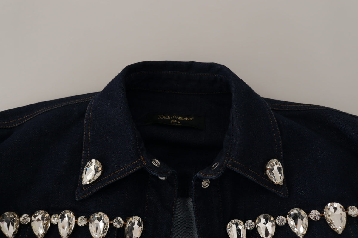 Dolce & Gabbana Blue Denim Crystal Embellished Jacket