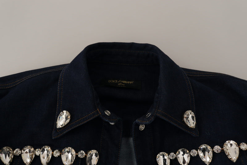 Dolce & Gabbana Blue Denim Crystal Embellished Jacket