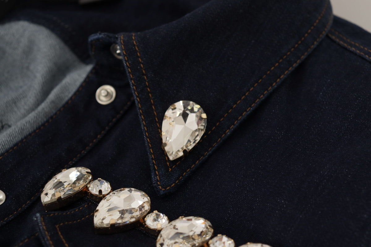 Dolce & Gabbana Blue Denim Crystal Embellished Jacket