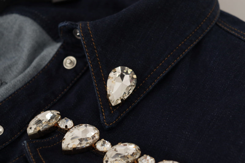 Dolce & Gabbana Blue Denim Crystal Embellished Jacket