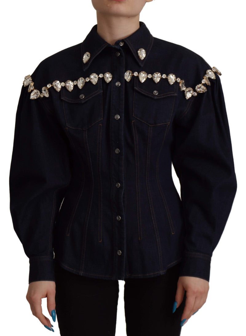 Dolce & Gabbana Blue Denim Crystal Embellished Jacket