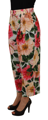Dolce & Gabbana Multicolor Flora Printed High Waist Cropped Pants