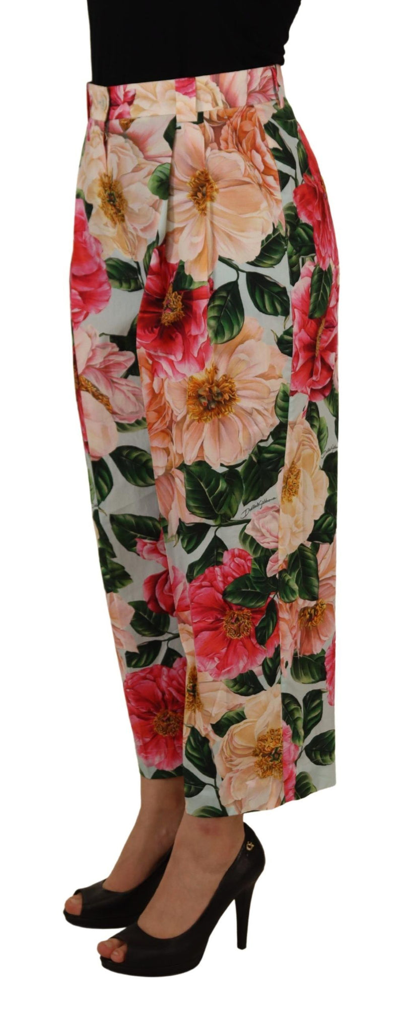 Dolce & Gabbana Multicolor Flora Printed High Waist Cropped Pants