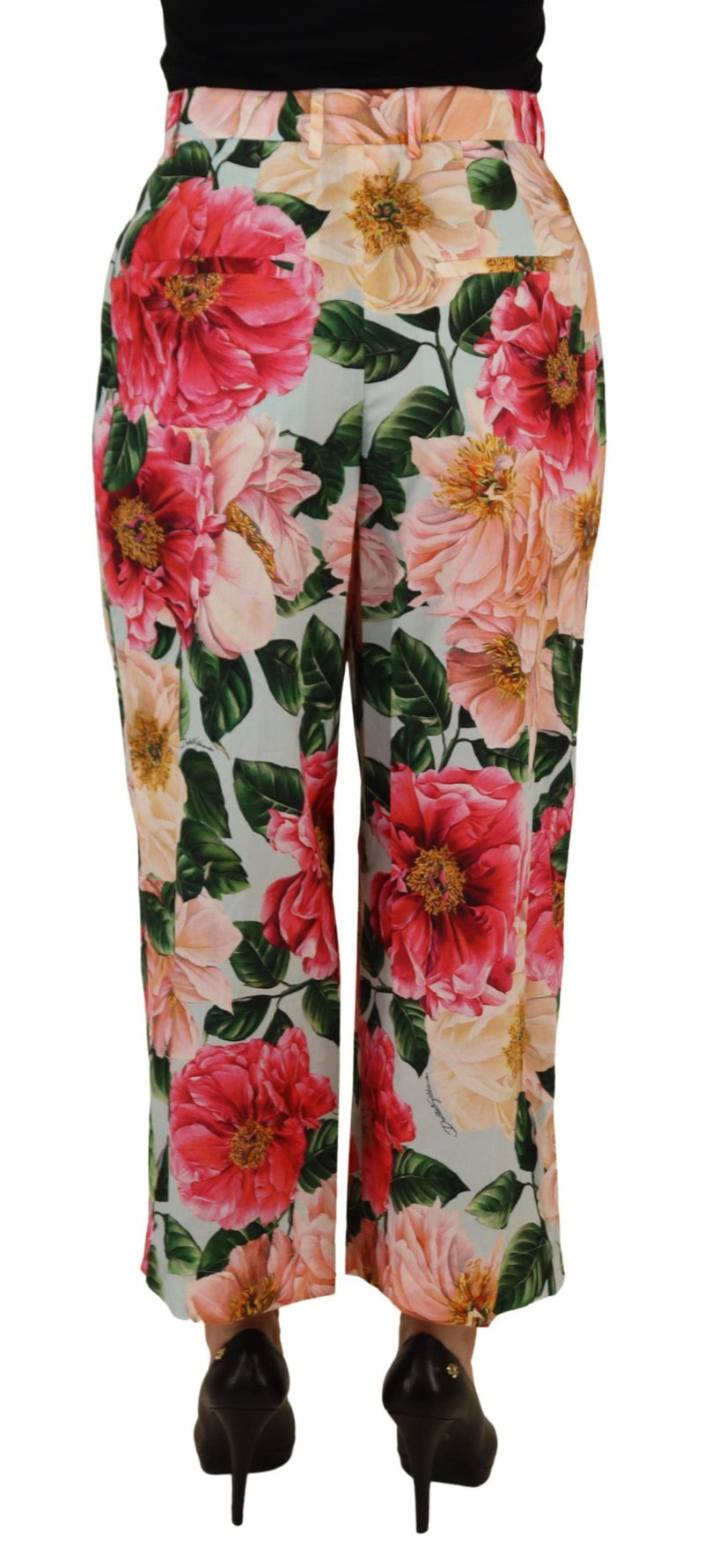 Dolce & Gabbana Multicolor Flora Printed High Waist Cropped Pants