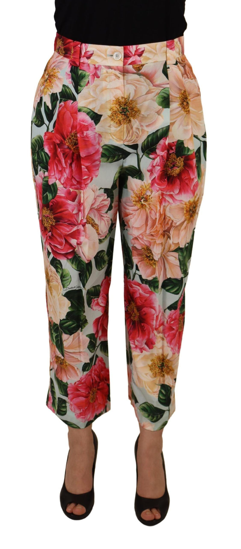Dolce & Gabbana Multicolor Flora Printed High Waist Cropped Pants