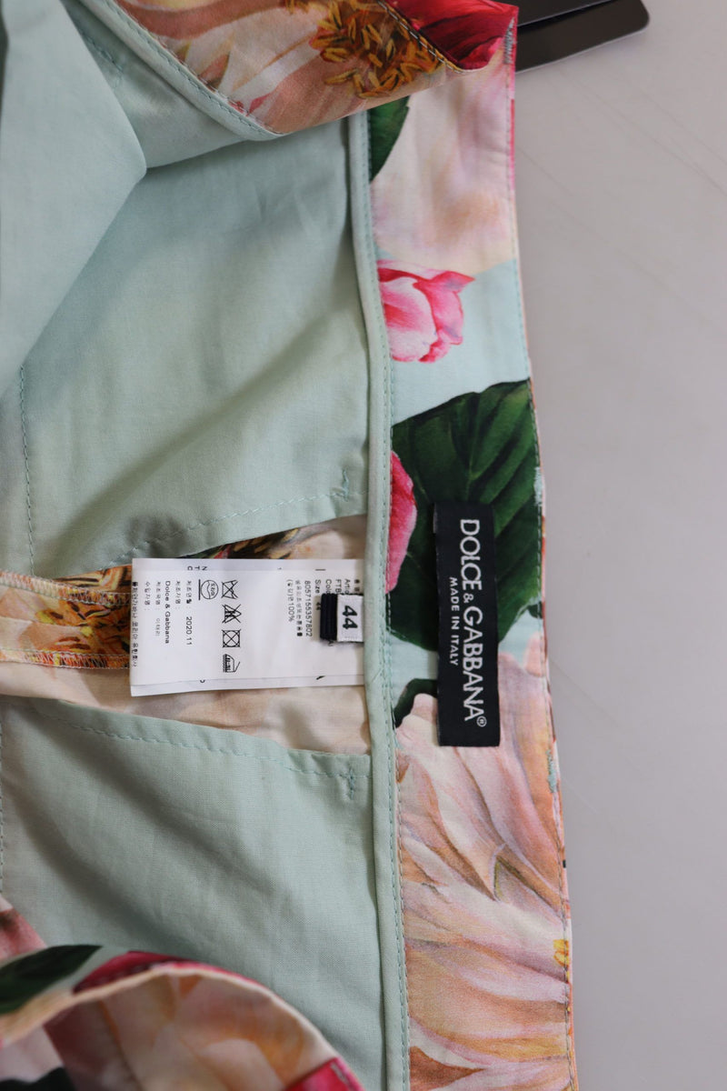 Dolce & Gabbana Multicolor Flora Printed High Waist Cropped Pants