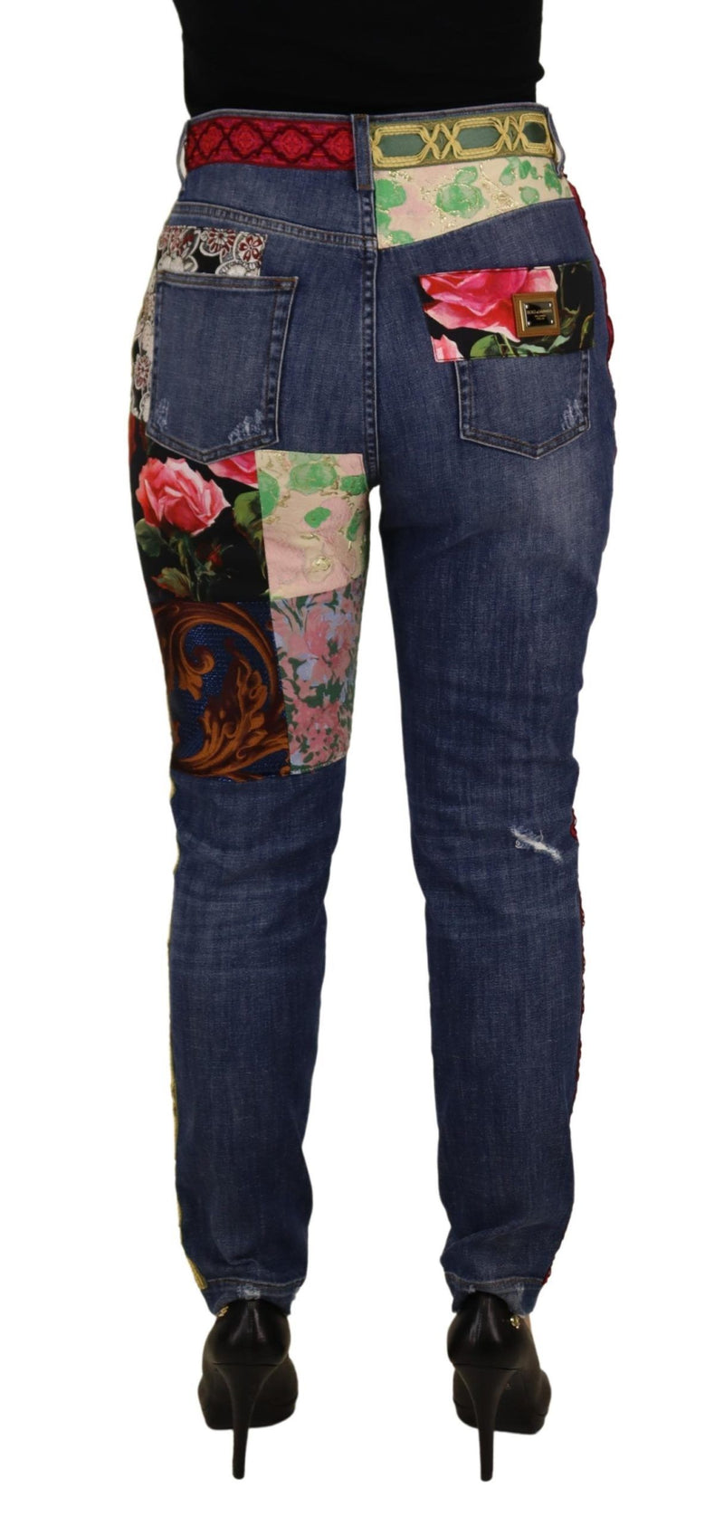 Dolce & Gabbana Jeans Femme Bleu Patchwork Taille Haute