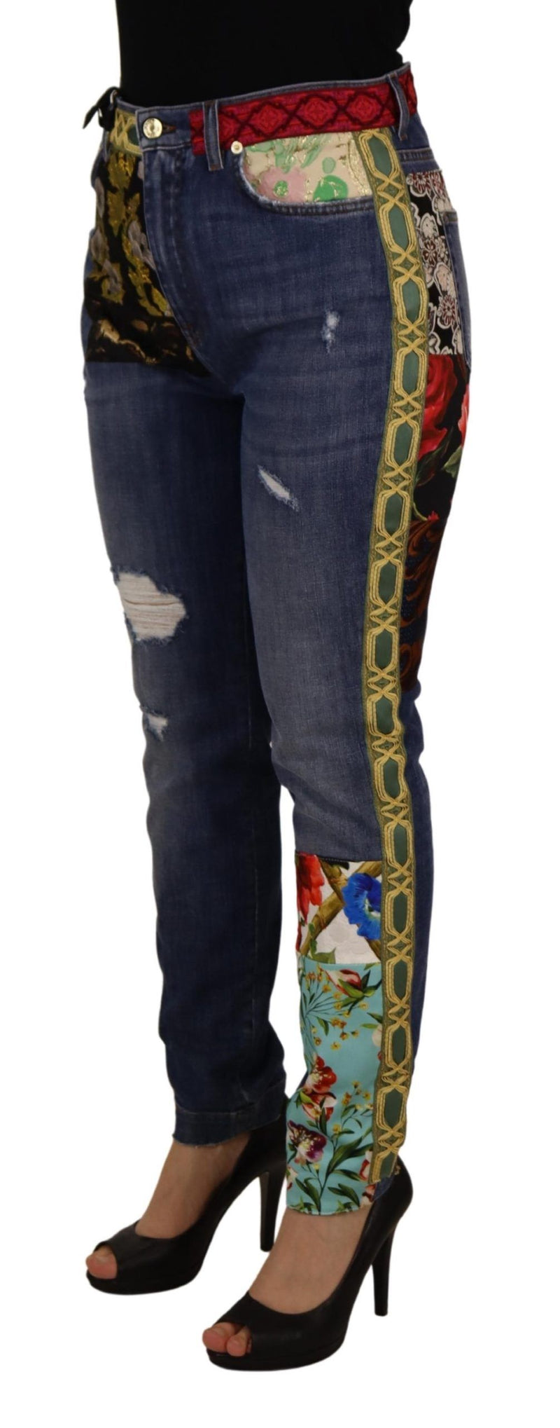 Dolce & Gabbana Jeans Femme Bleu Patchwork Taille Haute