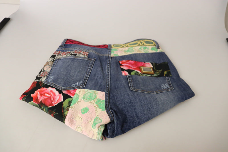 Dolce & Gabbana Jeans Femme Bleu Patchwork Taille Haute