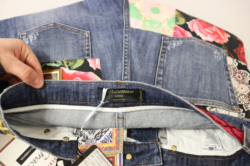 Dolce & Gabbana Jeans Femme Bleu Patchwork Taille Haute
