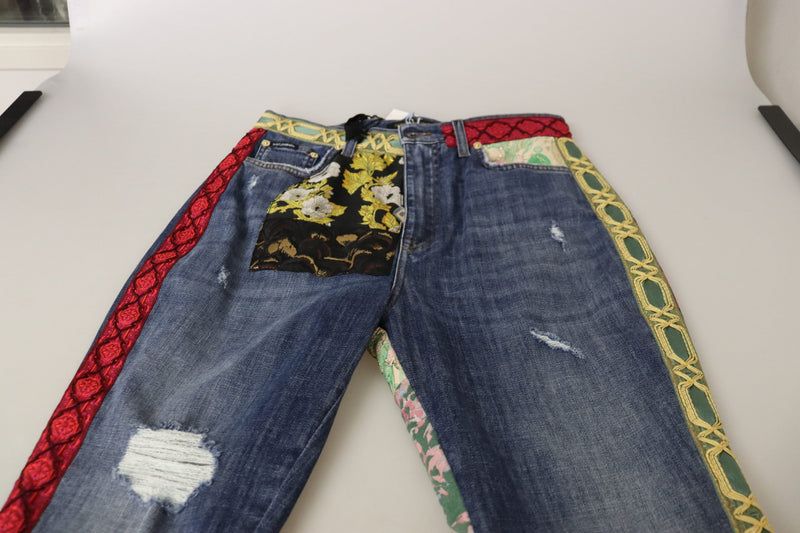 Dolce & Gabbana Jeans Femme Bleu Patchwork Taille Haute