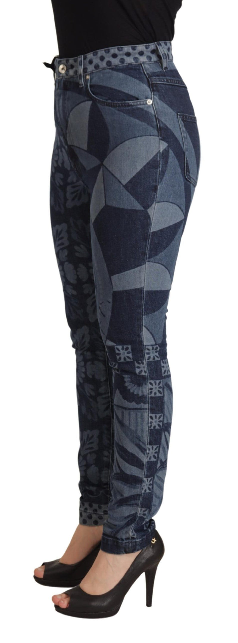 Dolce & Gabbana Jeans Femme Skinny Floral Taille Haute Bleus
