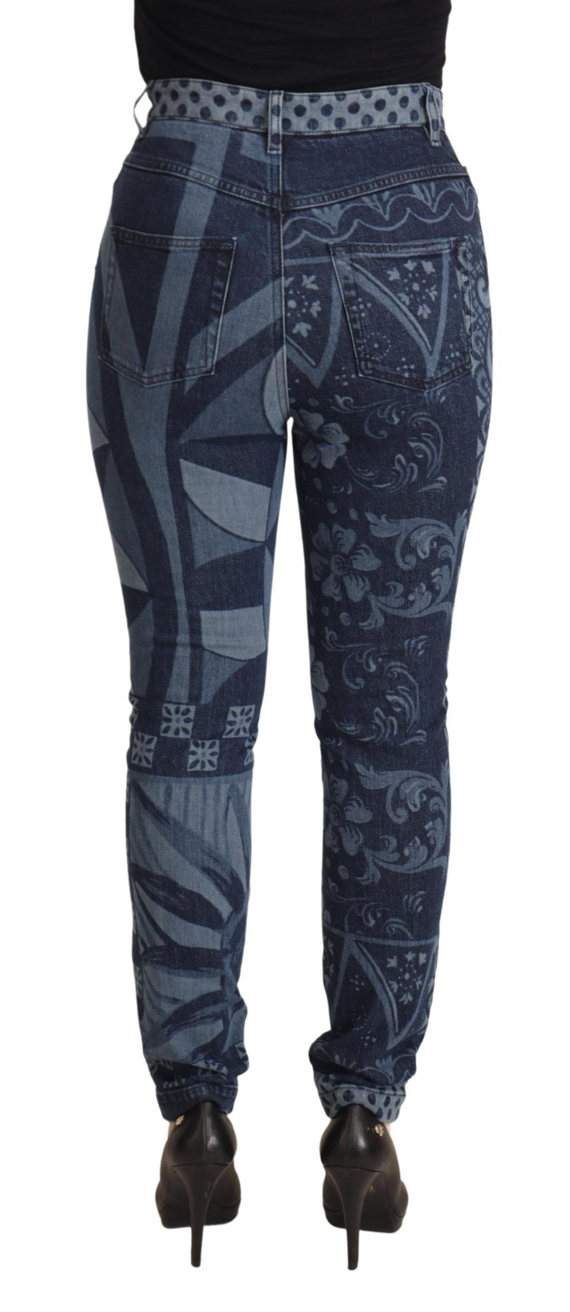 Dolce & Gabbana Jeans Femme Skinny Floral Taille Haute Bleus