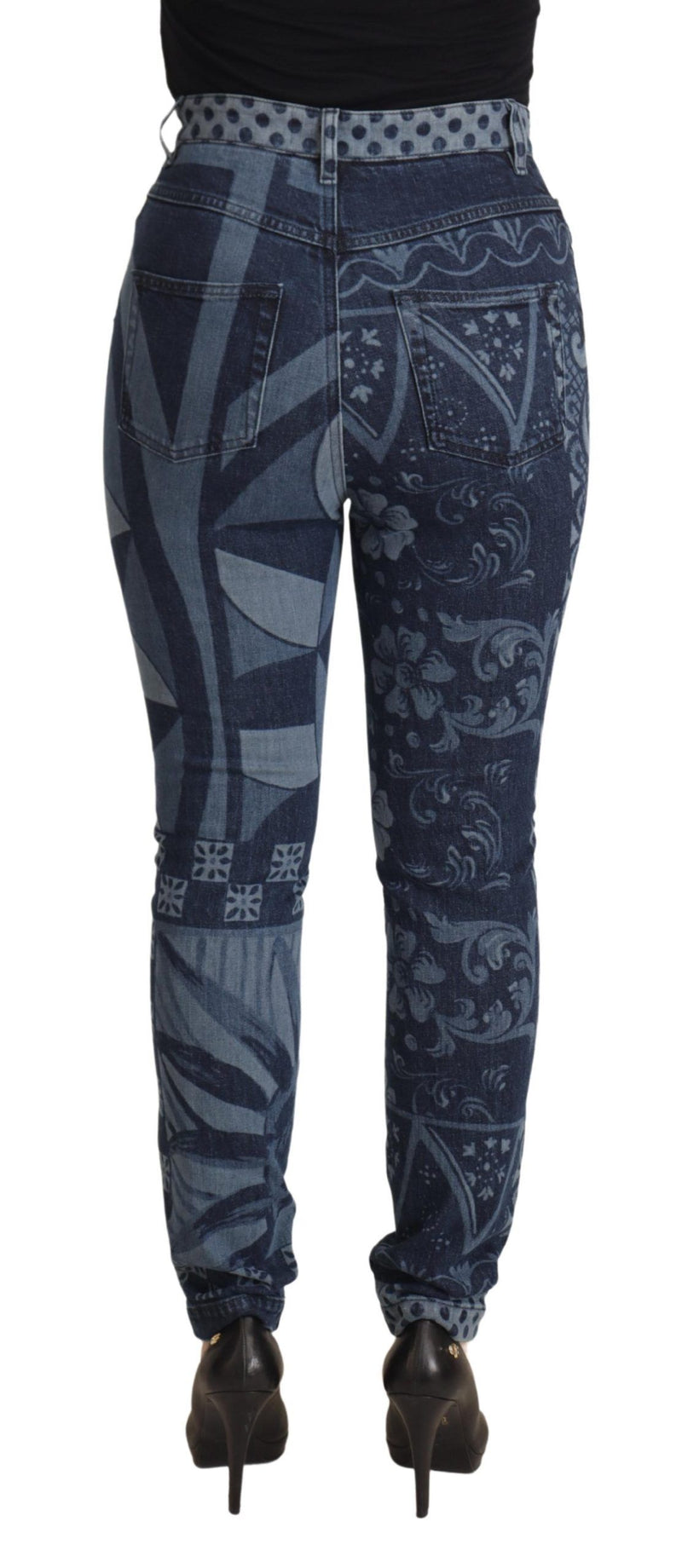 Dolce & Gabbana Jeans Femme Skinny Floral Taille Haute Bleus