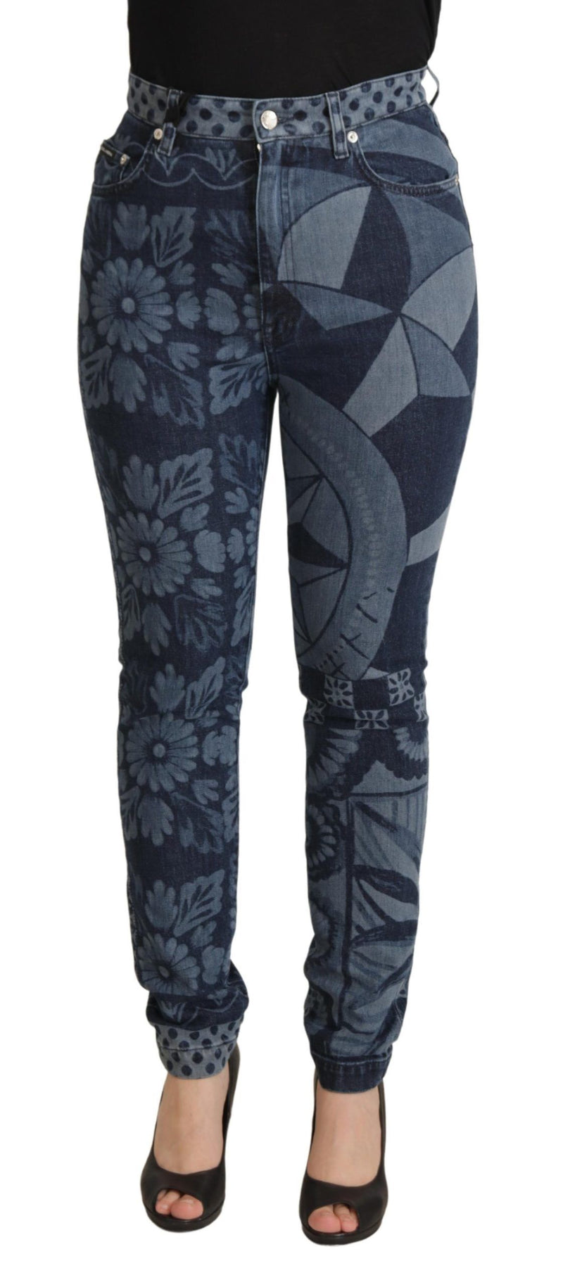 Dolce & Gabbana Jeans Femme Skinny Floral Taille Haute Bleus
