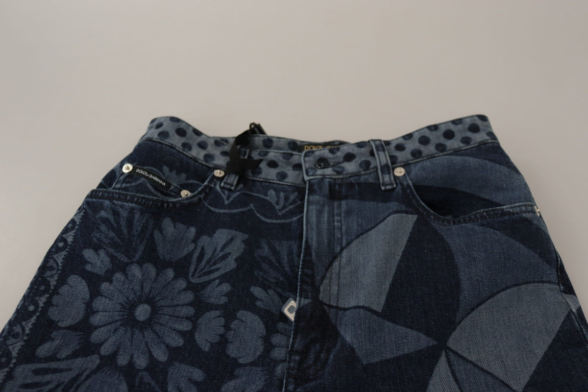 Dolce & Gabbana Jeans Femme Skinny Floral Taille Haute Bleus