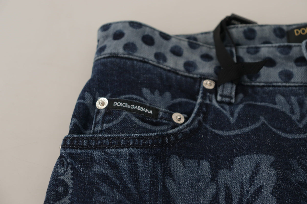 Dolce & Gabbana Jeans Femme Skinny Floral Taille Haute Bleus