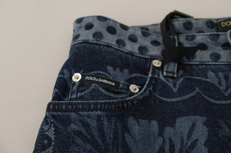 Dolce & Gabbana Jeans Femme Skinny Floral Taille Haute Bleus