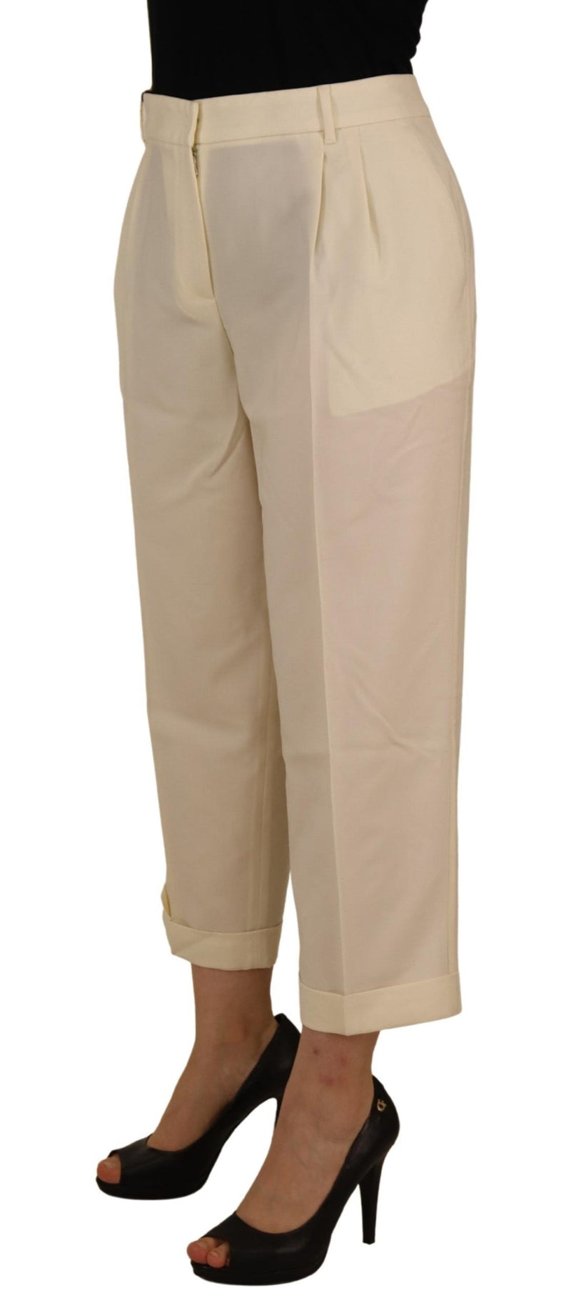 Dolce & Gabbana Pantalons Croisés Taille Haute Ivoire