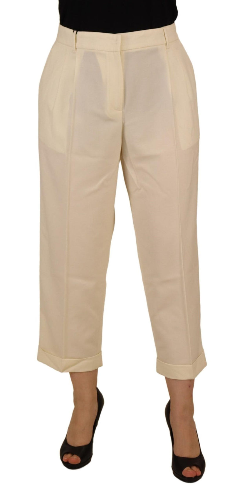 Dolce & Gabbana Pantalons Croisés Taille Haute Ivoire