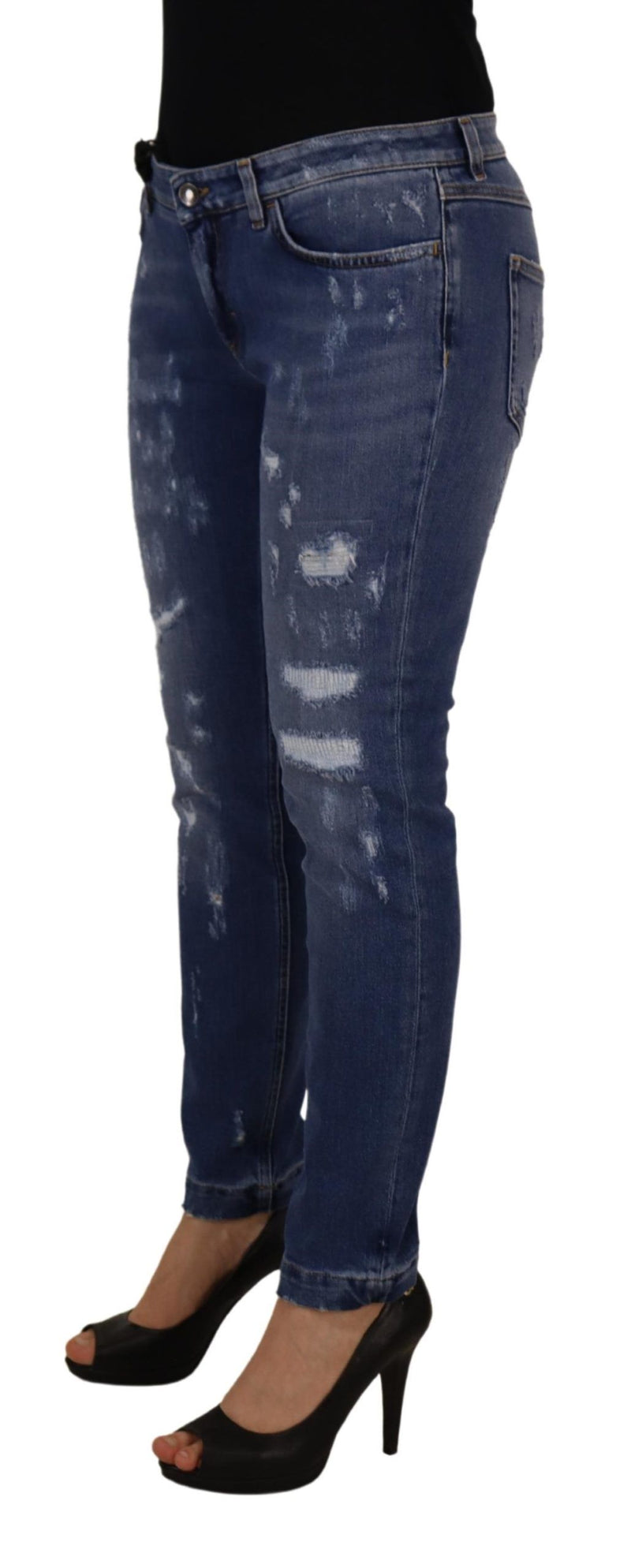 Dolce & Gabbana Jeans Skinny Femme En Denim Coton Lavé Bleu