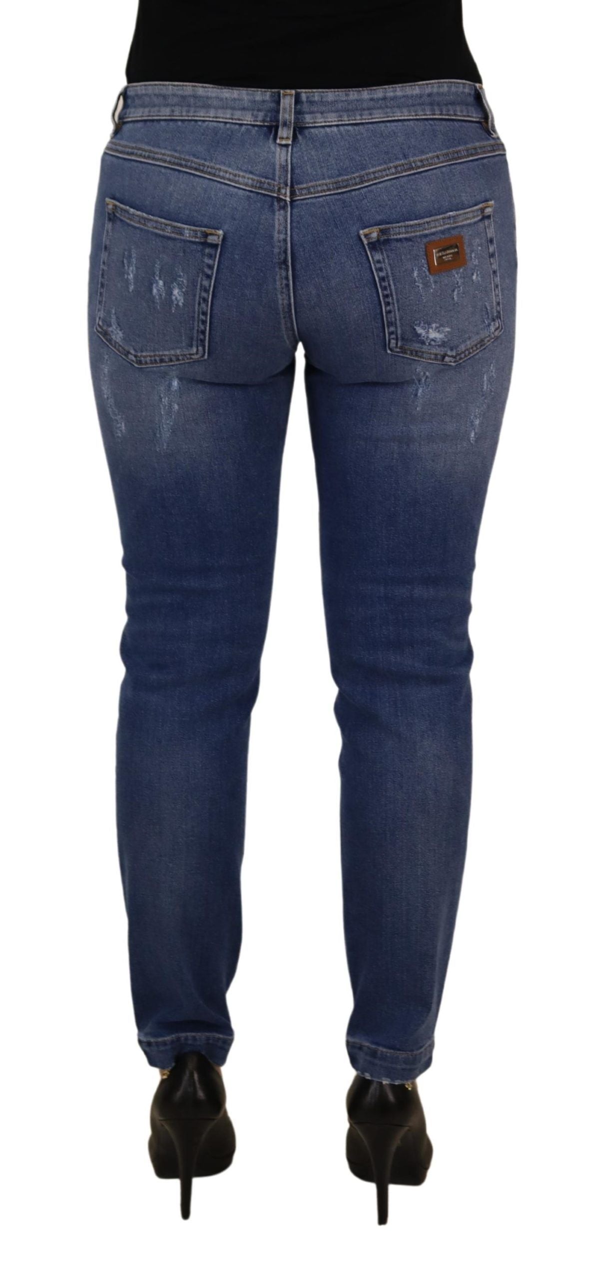 Dolce & Gabbana blauwe, gewassen, strakke, lage taille jeans van katoen