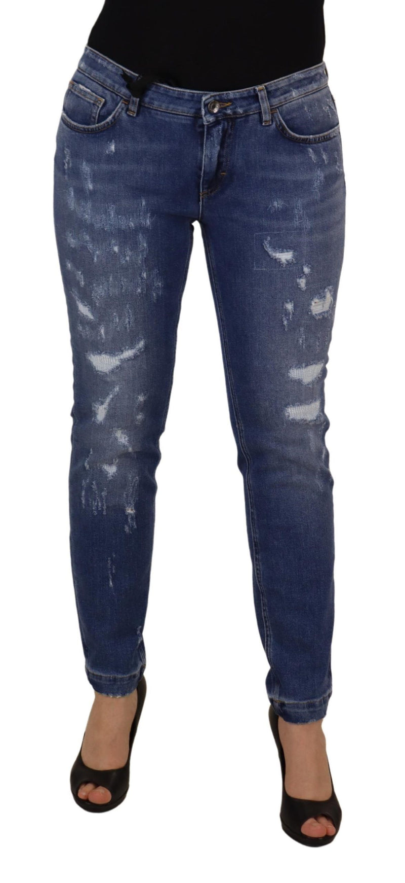 Dolce & Gabbana Jeans Skinny Femme En Denim Coton Lavé Bleu
