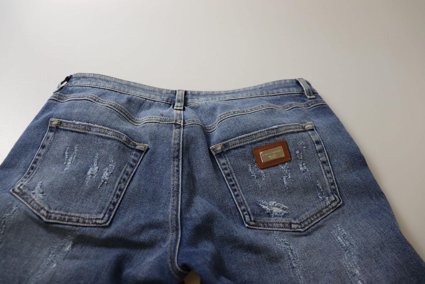 Dolce & Gabbana blauwe, gewassen, strakke, lage taille jeans van katoen