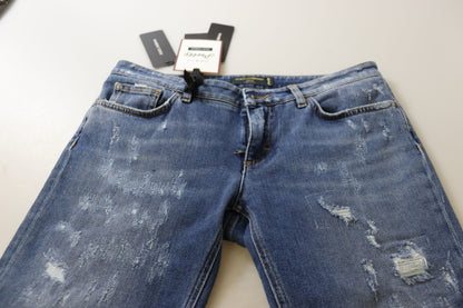 Dolce & Gabbana blauwe, gewassen, strakke, lage taille jeans van katoen