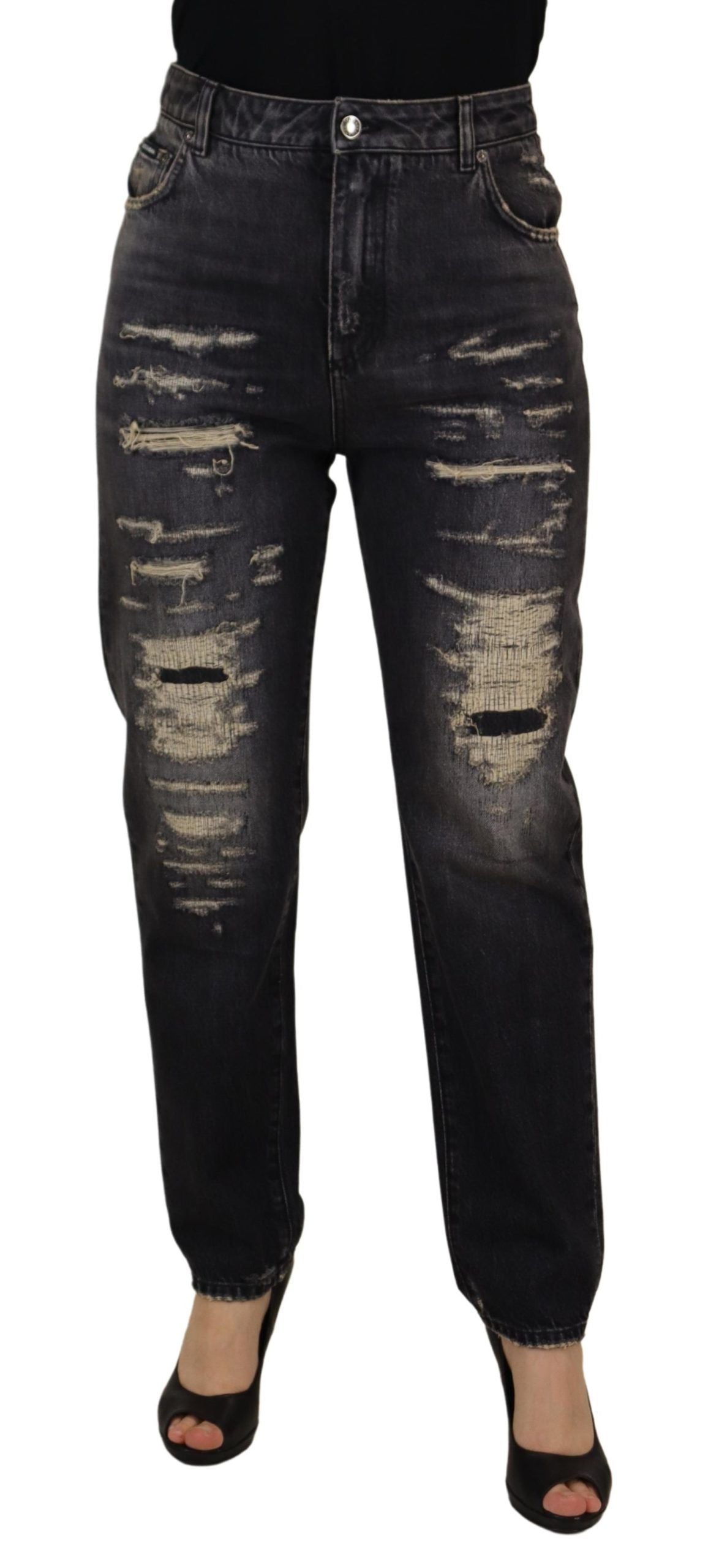 Dolce & Gabbana Jeans en Denim Noir Tissé Hauts de Taille