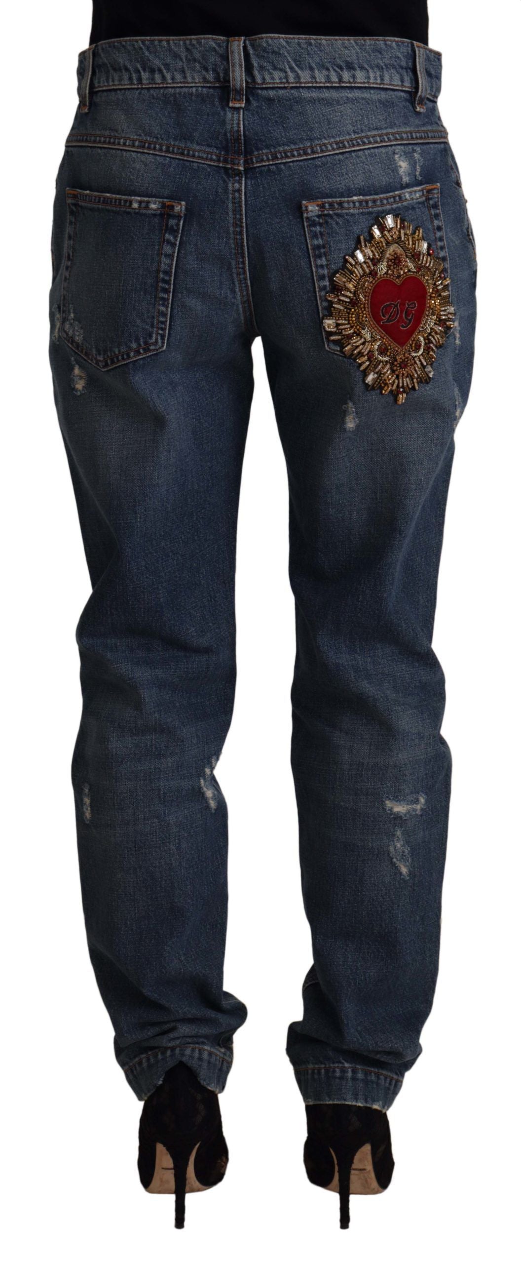 Dolce & Gabbana blauwe denim jeans met barok hartlogo patch