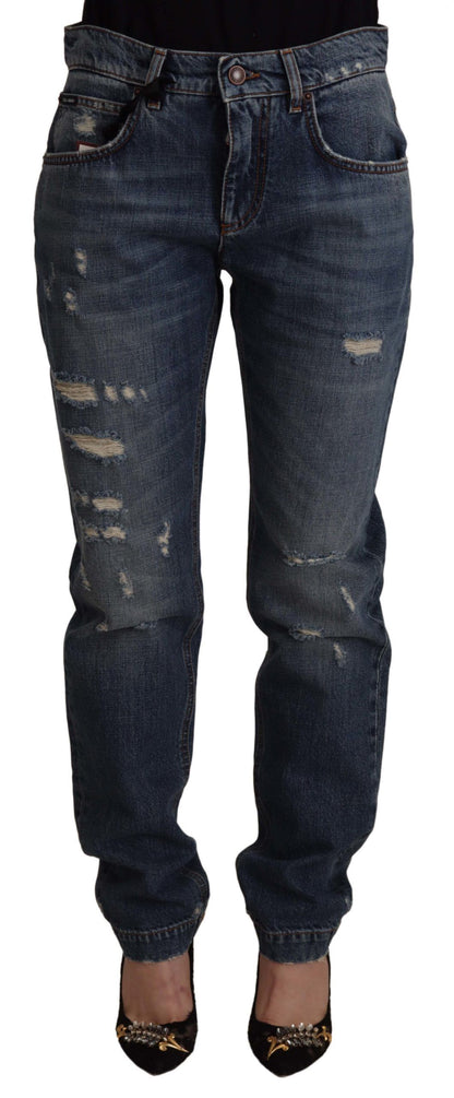 Dolce & Gabbana blauwe denim jeans met barok hartlogo patch