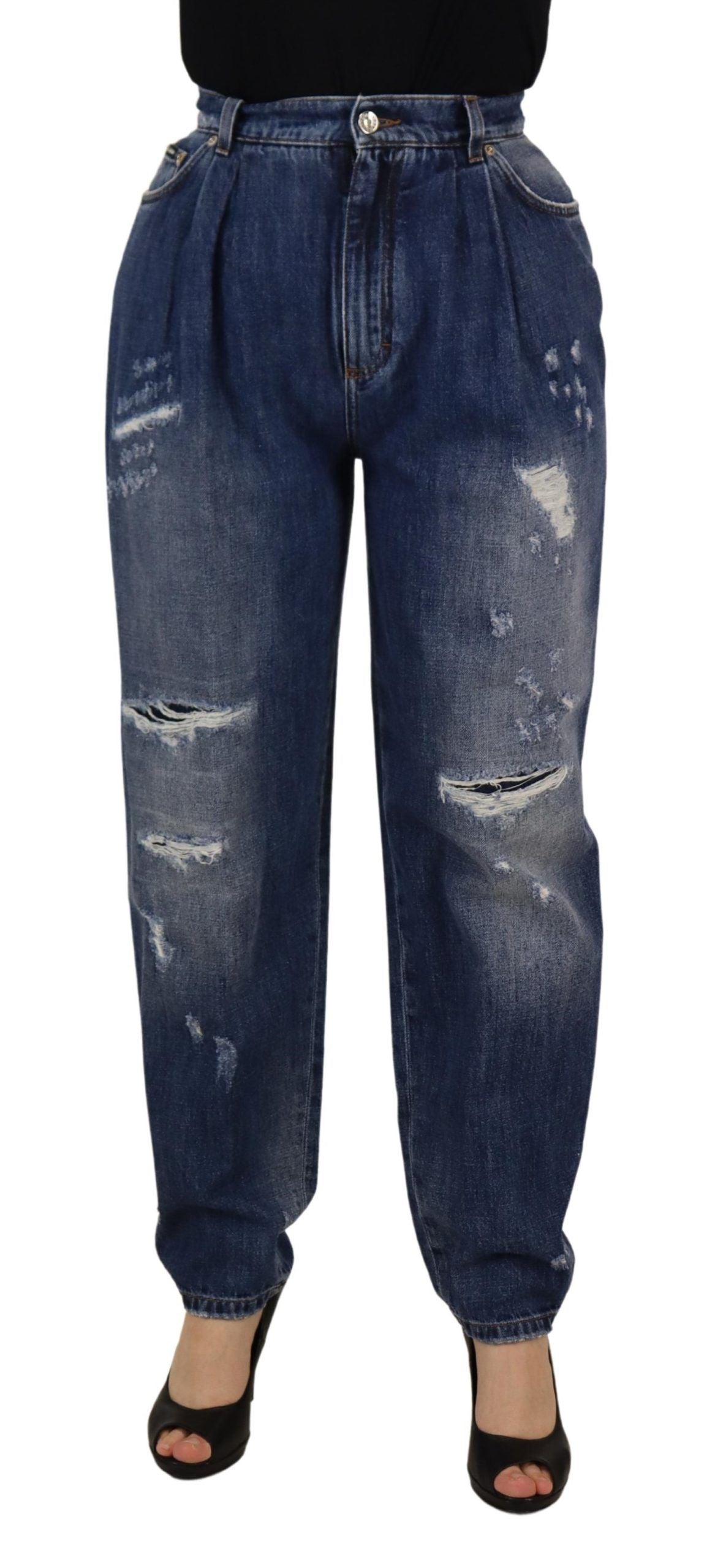 Dolce & Gabbana Pantalons Bleus Taille Haute Effet Délavé