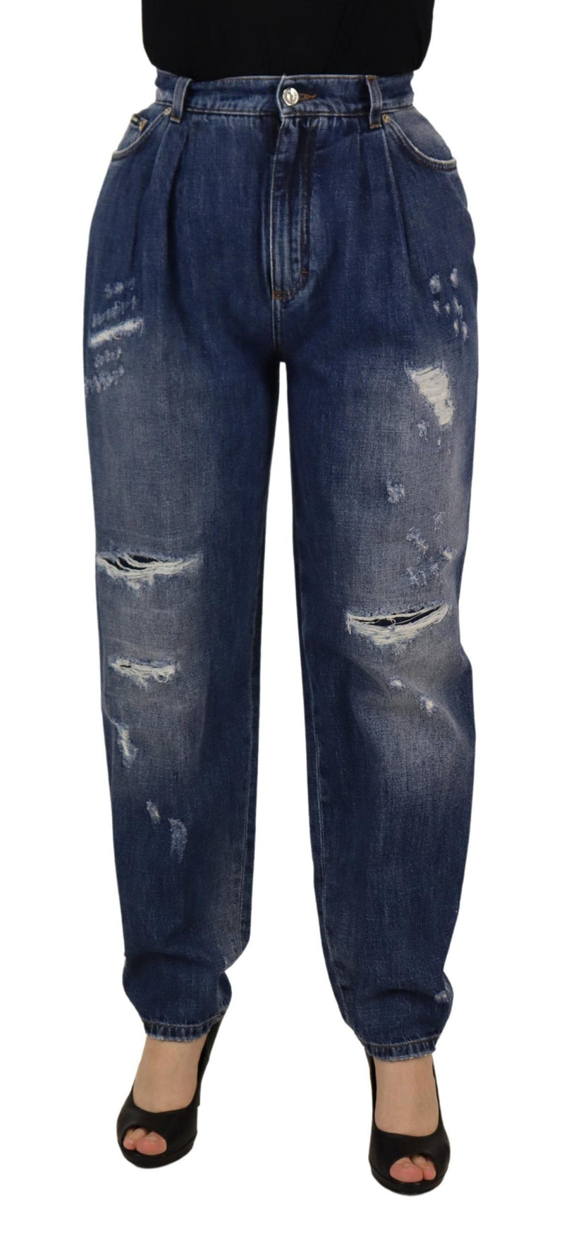 Dolce & Gabbana Pantalons Bleus Taille Haute Effet Délavé