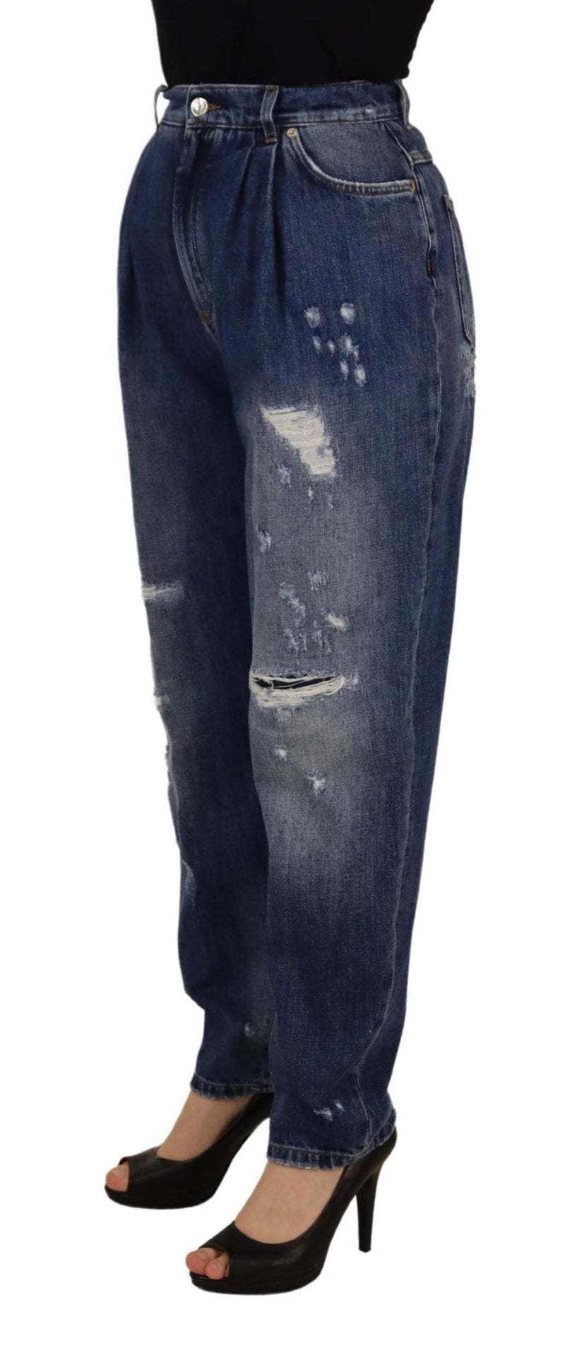 Dolce & Gabbana Pantalons Bleus Taille Haute Effet Délavé
