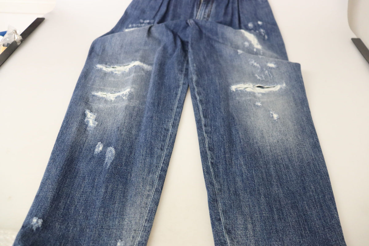 Dolce & Gabbana Pantalons Bleus Taille Haute Effet Délavé