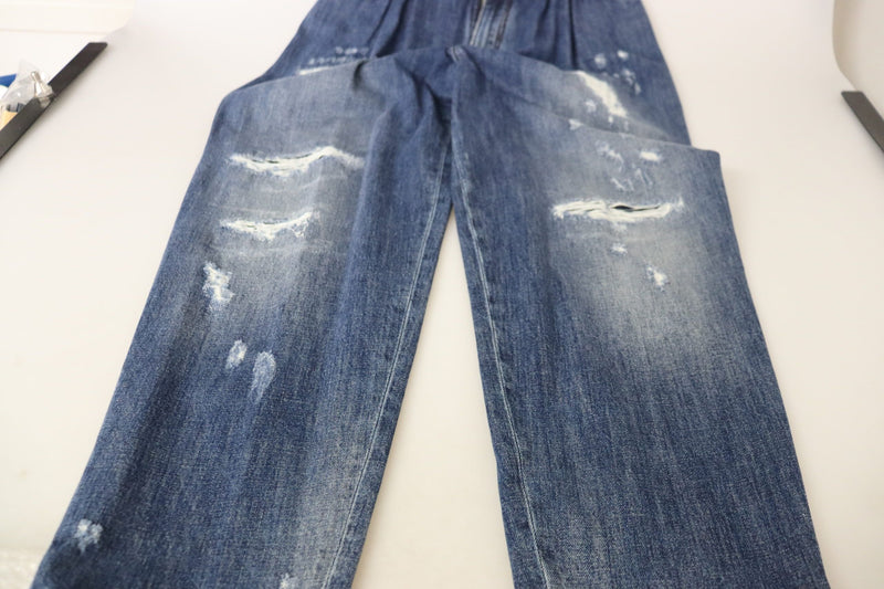 Dolce & Gabbana Pantalons Bleus Taille Haute Effet Délavé
