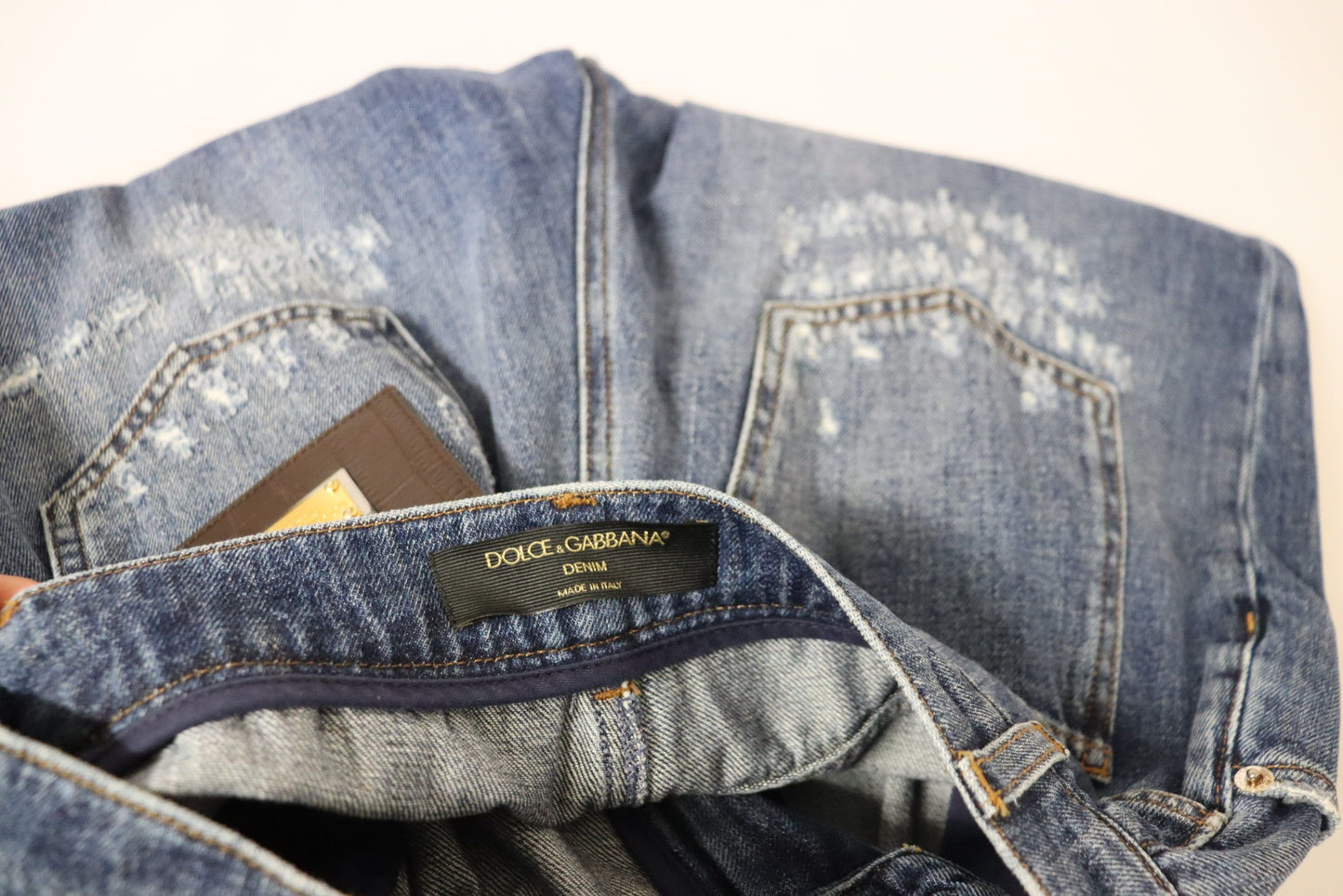 Dolce & Gabbana Blauwe, gewassen, losvallende broek met hoge taille