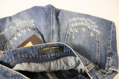 Dolce & Gabbana Blauwe, gewassen, losvallende broek met hoge taille