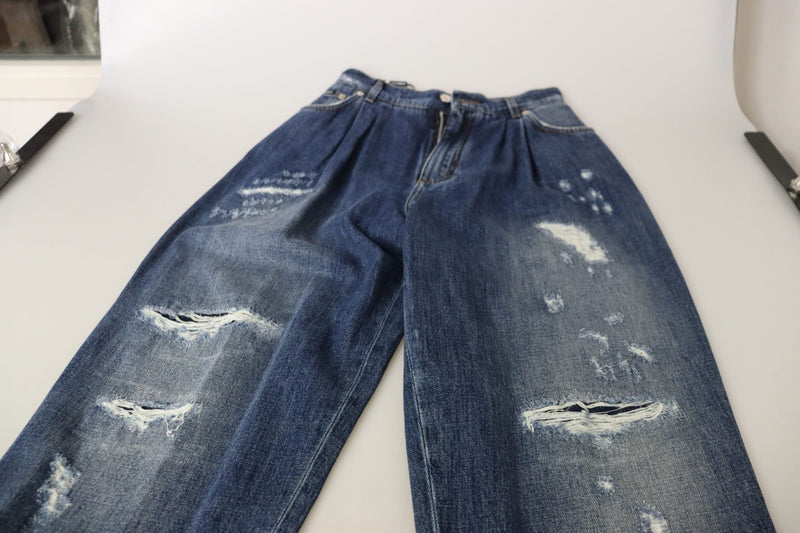 Dolce & Gabbana Pantalons Bleus Taille Haute Effet Délavé