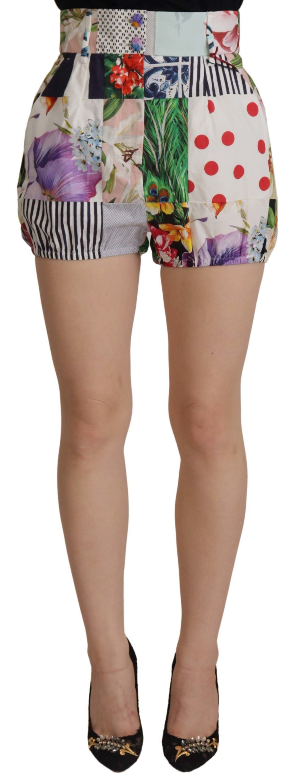 Dolce & Gabbana katoenen shorts met multicolor patchwork en hoge taille.